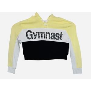 JUSTICE ACTIVE CROPPED LONG SLEEVE GYMNAST HOODIE, GIRLS, 6/7-YELLOW BLACK WHITE